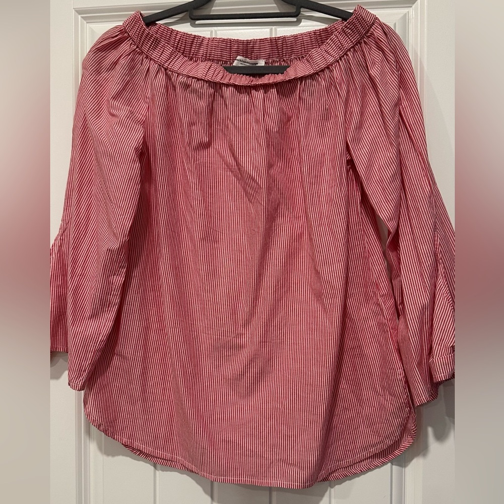 Beachlunchlounge Off the Shoulder Red White Top Sz XS
